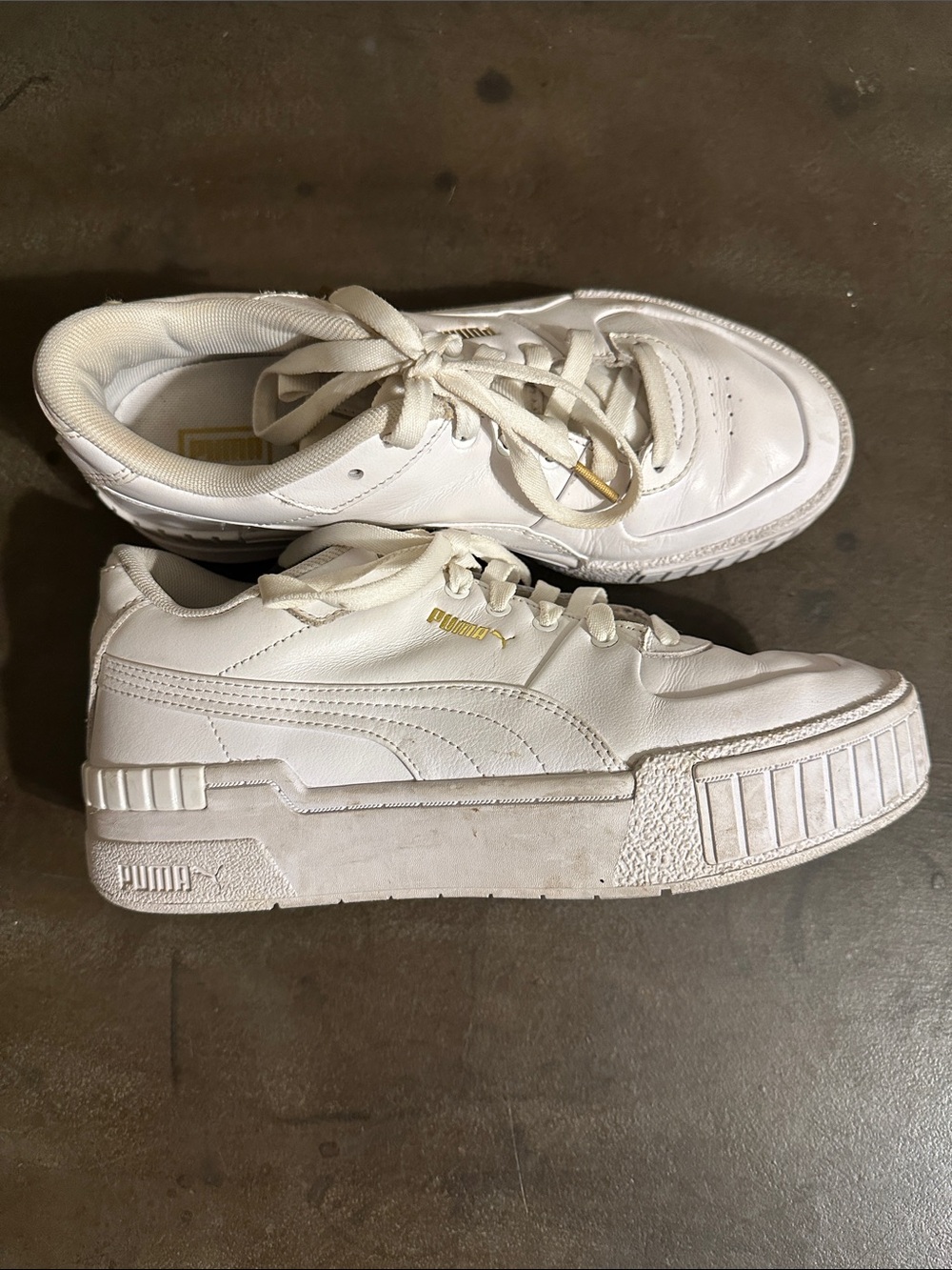 Puma Women's White Low-Top Platform Sneakers with Gold Logo
